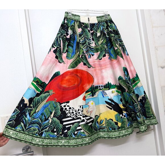 NWT Alice + Olivia Palm Beach Earla Midi Skirt Woman Red Hat Pink Print 4 - Picture 11 of 14